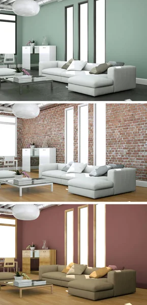 Üç renk değişimleri modern loft iç tasarım