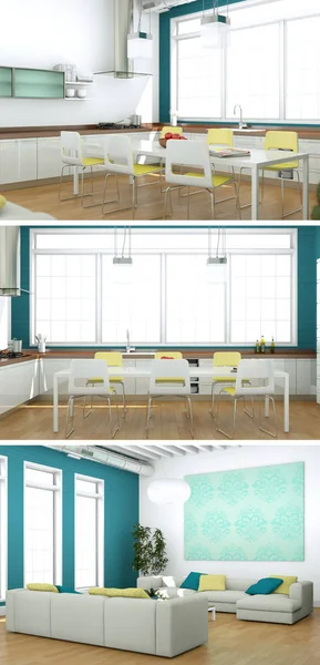 Tre visningar av modern interiör loft design — Stockfoto