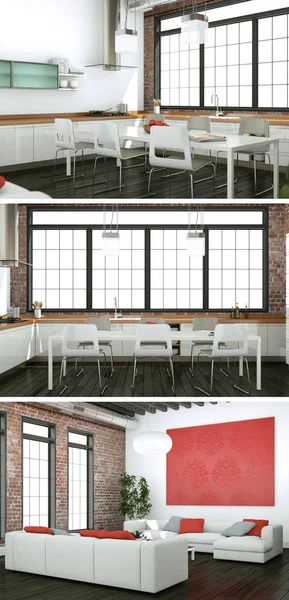 Modern iç çatı tasarım üç kez bakıldı