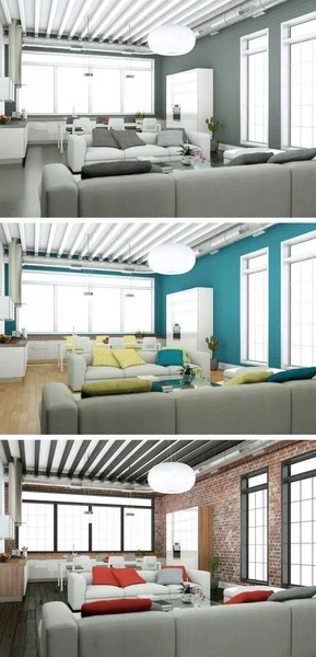 Üç renk değişimleri modern loft iç tasarım
