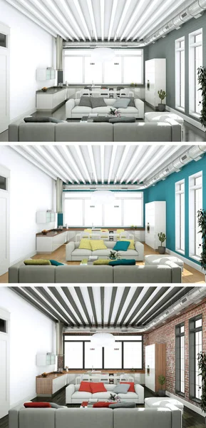 Üç renk değişimleri modern loft iç tasarım