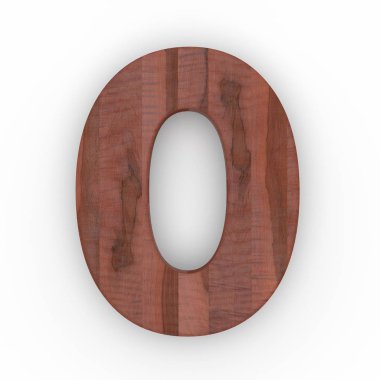 Ahşap numarası 0 beyaz arka plan üzerinde izole