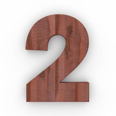 Ahşap sayı 2 beyaz arka plan üzerinde izole