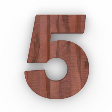 Beyaz arka plan üzerinde izole ahşap sayı 5