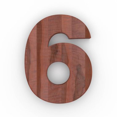 Ahşap sayısı 6 beyaz arka plan üzerinde izole