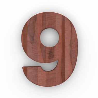 Beyaz arka plan üzerinde izole ahşap sayı 9