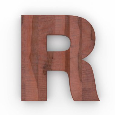 Ahşap beyaz arka plan üzerinde izole R harfi