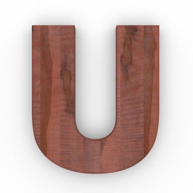Ahşap beyaz arka plan üzerinde izole U harfi