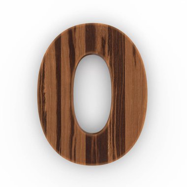 Ahşap numarası 0 beyaz arka plan üzerinde izole