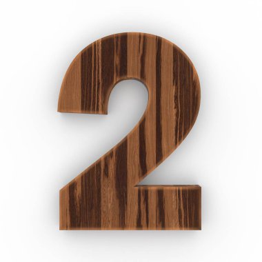 Ahşap sayı 2 beyaz arka plan üzerinde izole