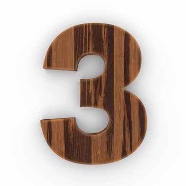 Ahşap sayısı 3 beyaz arka plan üzerinde izole