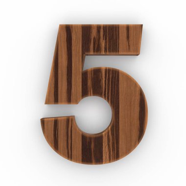 Beyaz arka plan üzerinde izole ahşap sayı 5