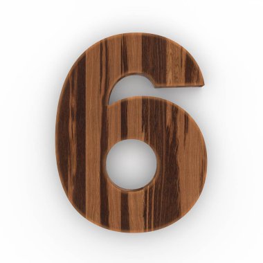 Ahşap sayısı 6 beyaz arka plan üzerinde izole