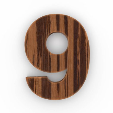 Beyaz arka plan üzerinde izole ahşap sayı 9