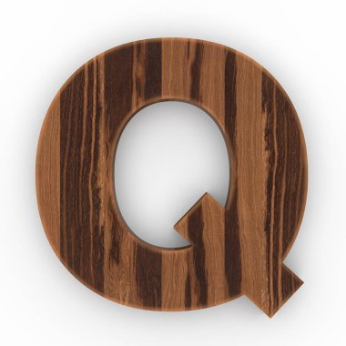 Ahşap harf Q beyaz arka plan üzerinde izole