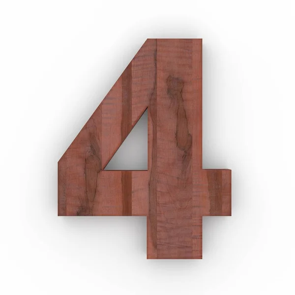 Número de madeira 4 isolado no fundo branco — Fotografia de Stock