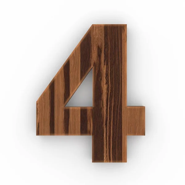 Dřevěné číslo 4 izolované na bílém pozadí — Stock fotografie