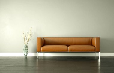 İç tasarım modern parlak oda kahverengi kanepe