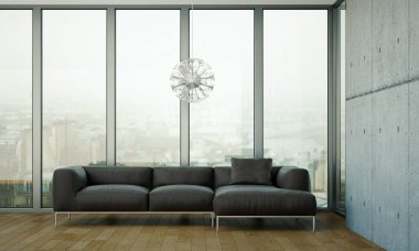 İç tasarım modern parlak Oda siyah kanepe