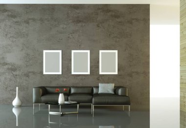 İç tasarım modern parlak Oda siyah kanepe