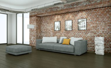 İç tasarım modern parlak oda gri kanepe