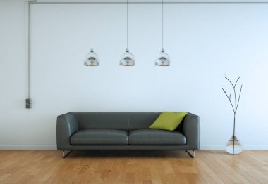 İç tasarım modern parlak oda gri kanepe