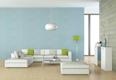 İç tasarım modern parlak oda beyaz kanepe