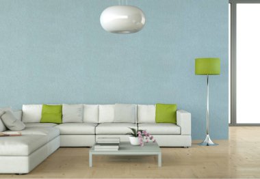 İç tasarım modern parlak oda beyaz kanepe