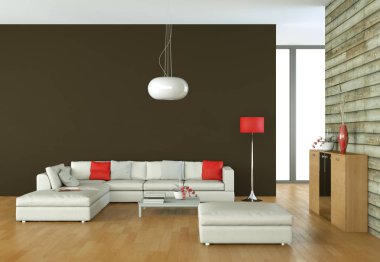 İç tasarım modern parlak oda beyaz kanepe