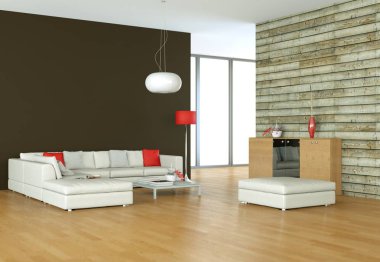 İç tasarım modern parlak oda beyaz kanepe