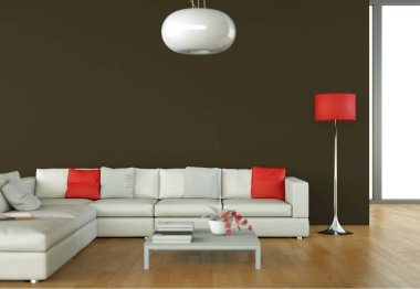 İç tasarım modern parlak oda beyaz kanepe