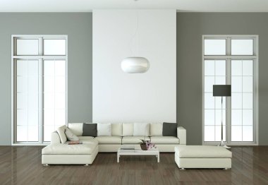 İç tasarım modern parlak oda beyaz kanepe