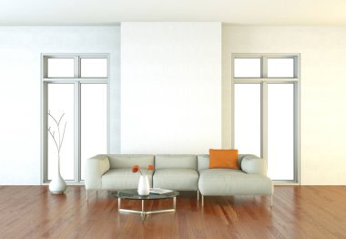 Interior design modern bright room with white sofa clipart