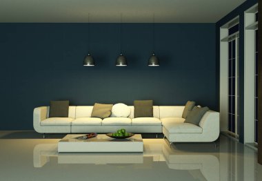 İç tasarım modern parlak oda beyaz kanepe