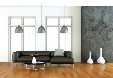 İç tasarım modern parlak Oda siyah kanepe