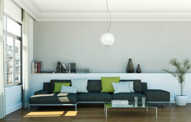 İç tasarım modern parlak Oda siyah kanepe