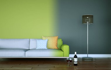 İç tasarım modern parlak oda beyaz kanepe