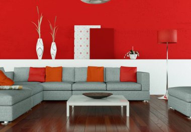 İç tasarım modern parlak oda gri kanepe