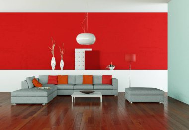 İç tasarım modern parlak oda gri kanepe