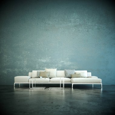 İç tasarım modern parlak oda beyaz kanepe