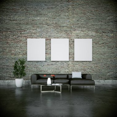 İç tasarım modern parlak oda gri kanepe