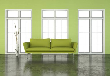 İç tasarım modern parlak oda yeşil kanepe