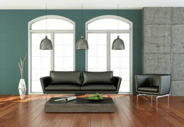 İç tasarım modern parlak Oda siyah kanepe