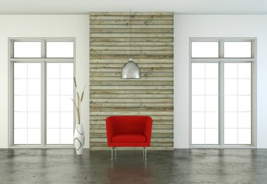 Kırmızı koltuk ile iç tasarım parlak Oda