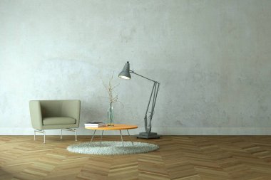 Parlak bir ışık gri duvar önündeki gri sandalyeye Kişilik