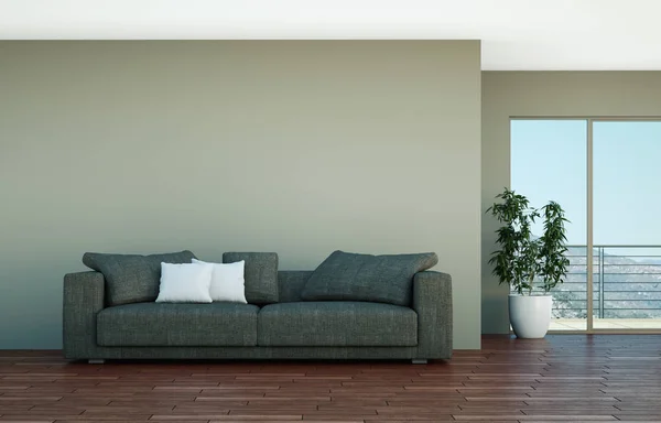 Современный светлый номер с серым диваном — стоковое фото