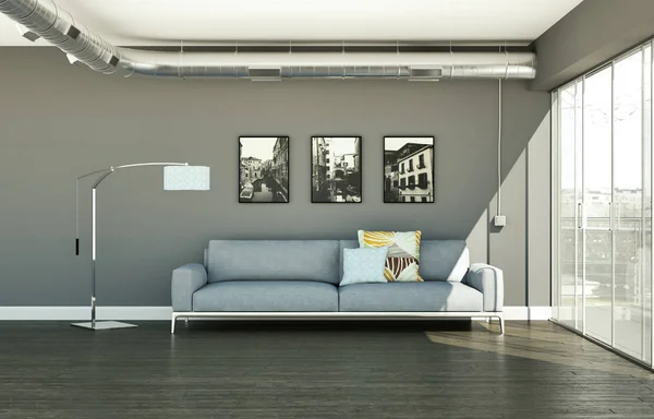 화이트 소파와 인테리어 디자인 현대적인 밝은 객실 — 스톡 사진