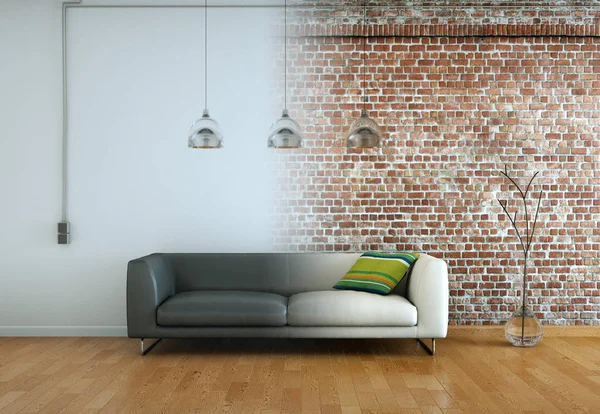 İç tasarım modern parlak oda gri kanepe