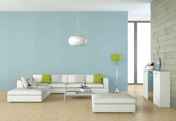 Современный светлый номер с белым диваном — стоковое фото