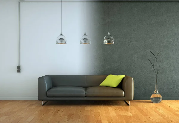 室内设计与灰色沙发的现代明亮的房间 — 图库照片